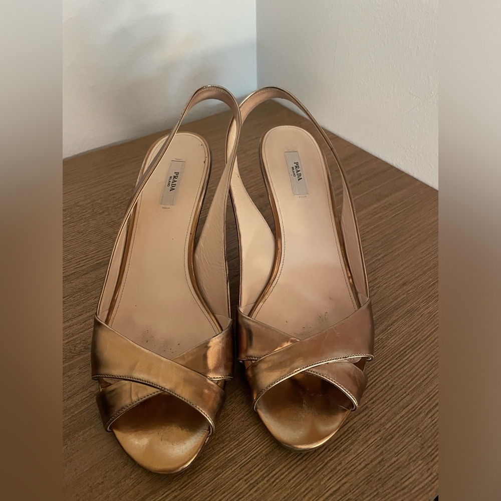 Prada Gold Sling Backs